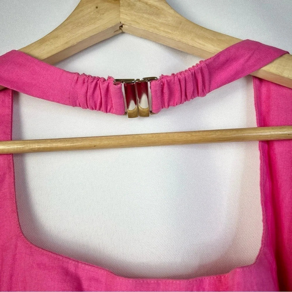 NIA Mia Hot Pink Linen Square Halter Corset Crop Top M - Picture 5 of 6